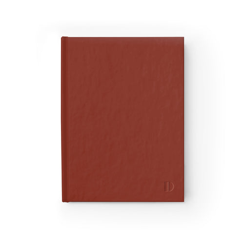 Minimalist burnt umber hardcover journal by The Cultivated Desk, featuring a front cover view with a subtle faux debossed geometric logo in the corner.