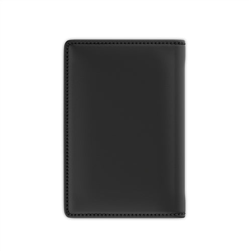 Black faux leather passport holder back on a white background
