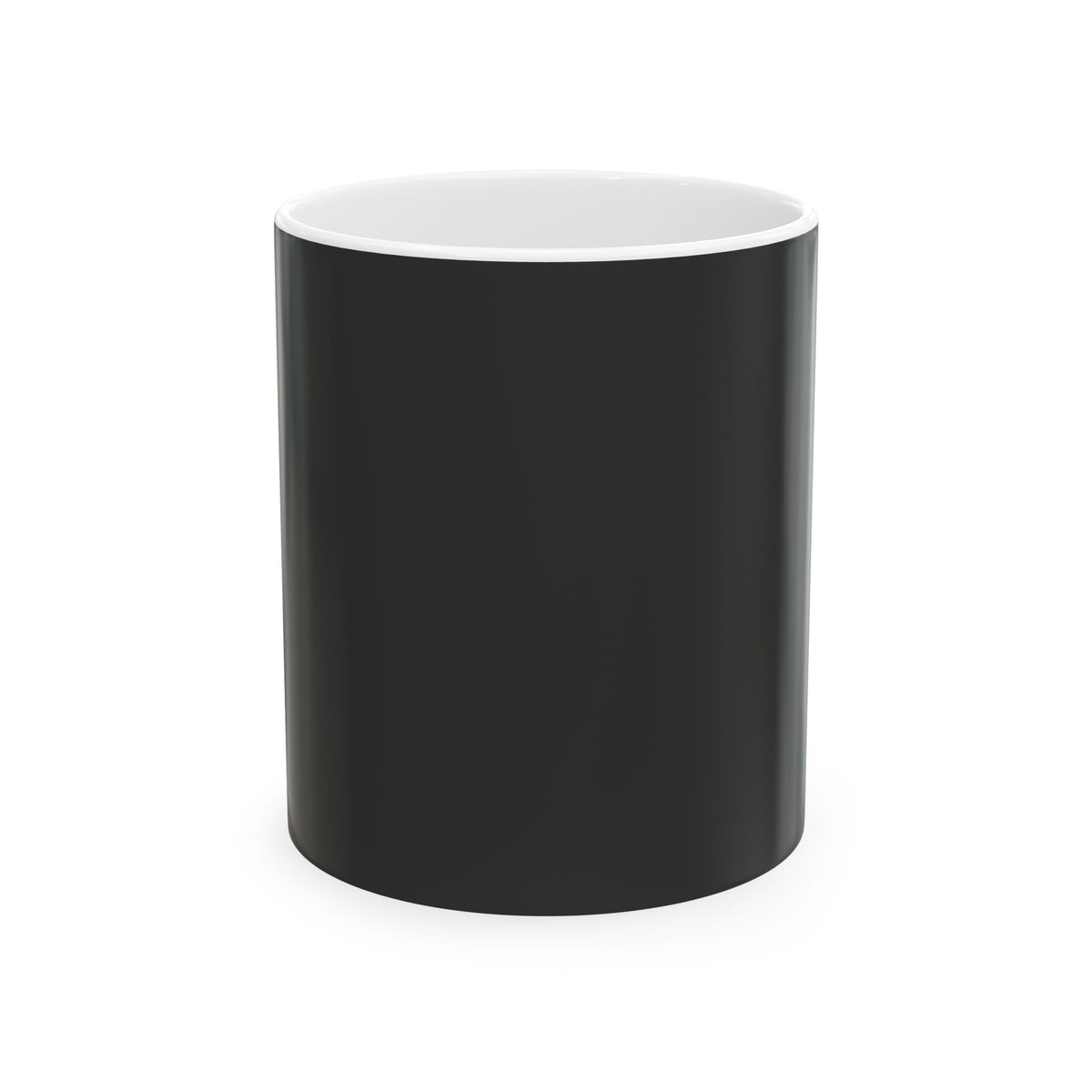 A centered view of the minimalist charcoal gray ceramic mug wrap-around color, highlighting the smooth glossy finish for a thoughtful morning coffee ritual.