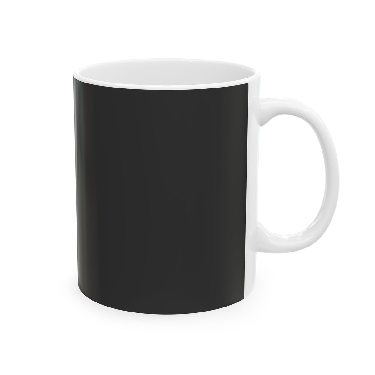 Minimalist charcoal gray solid ceramic mug by The Cultivated Desk, right-side view showcasing the sleek white handle, available in 11oz and 15oz sizes for a curated workspace.