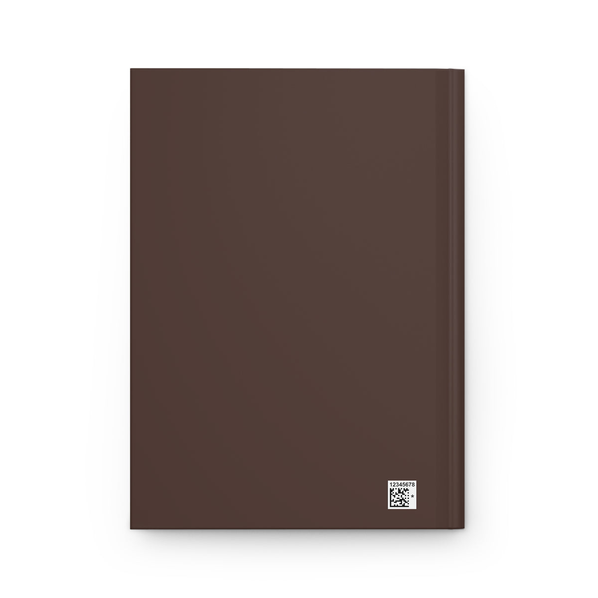 A dark brown hardcover notebook with a small white square label in the bottom right corner, shown against a plain white background.