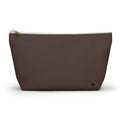 A dark brown waterproof pouch with a gold zipper and a small black monogram logo on the bottom right, shown against a plain white background.
