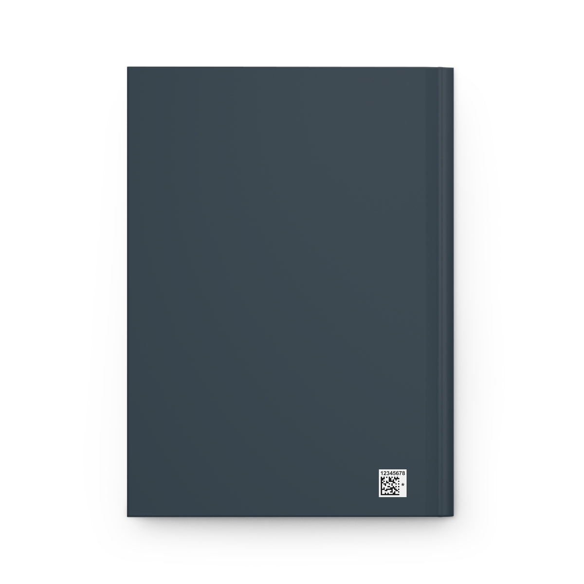 A dark slate blue hardcover notebook with a small white square lQR code in the bottom right corner, shown against a plain white background.