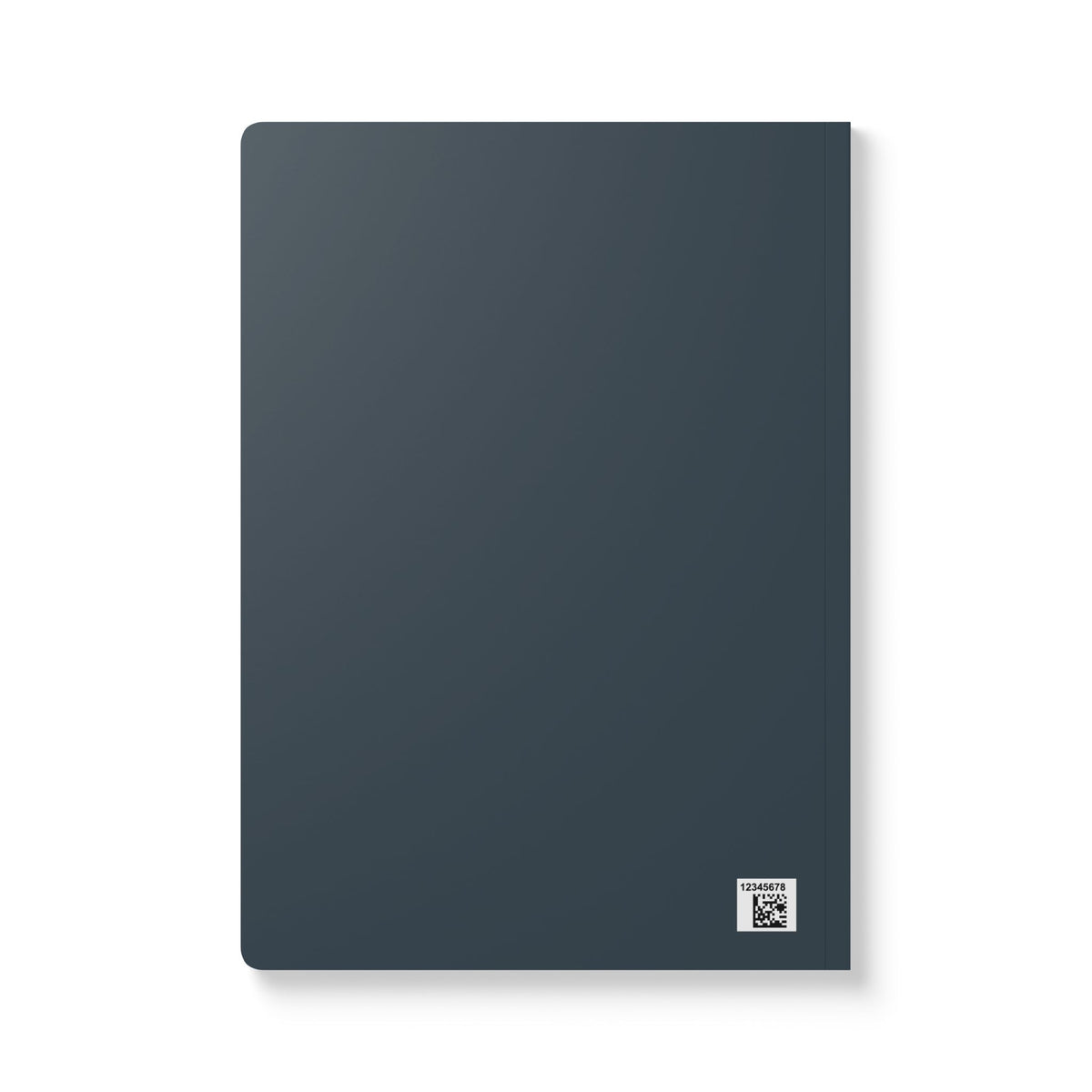 A minimalist notebook with a solid slate blue cover, shown from a top-down view on a white background with a subtle drop shadow.