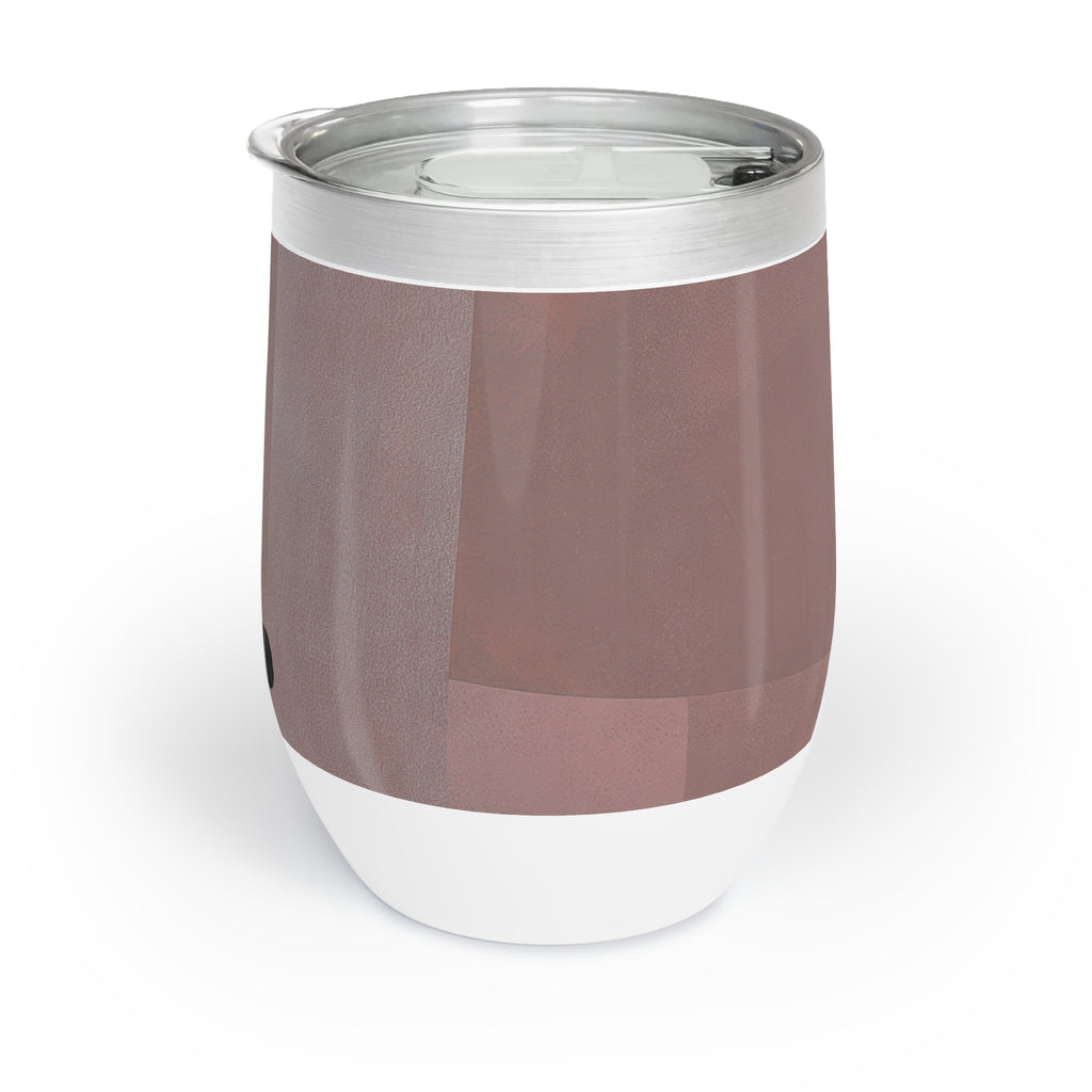 A stainless steel insulated tumbler with a clear lid, featuring a dusty rose pink wrap-around design and a white base, shown on a white background.