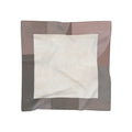 A square scarf with a modern geometric pattern, featuring a large cream-colored center square surrounded by taupe, dusty rose, and dark gray blocks, shown flat against a white background.