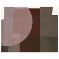 Abstract geometric painting showcasing multiple overlapping transparent circles and semi-circles in dusty rose, muted chestnut, and deep mahogany layered over a square block layout. Art print titled 'Study in Brown III', available in sizes 8x10 and 16x20.