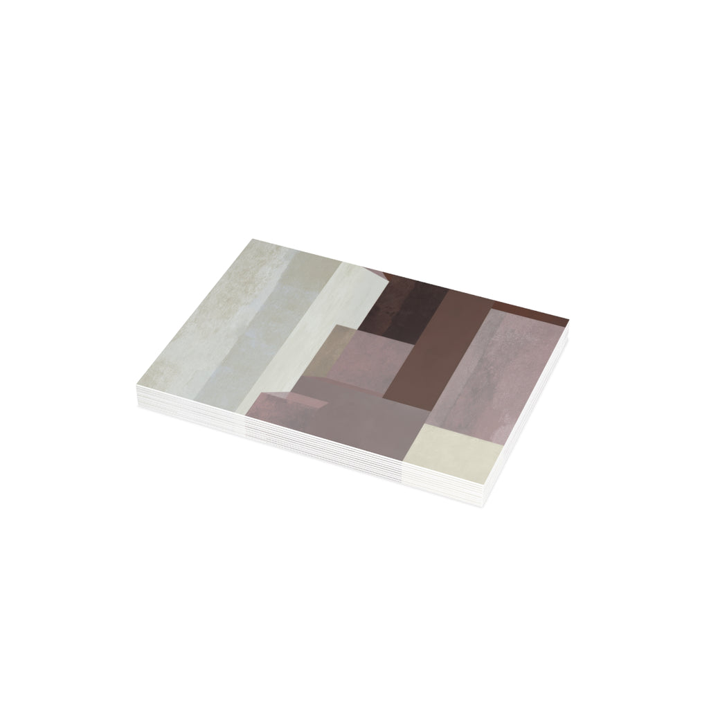 A stack of 10 rectangular gratitude cards featuring an abstract geometric pattern in muted tones of brown, beige, gray, and white, shown on a plain white background.