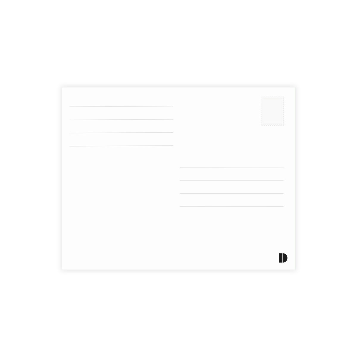 Flat layout view of the minimalist Travel Archive Card by The Cultivated Desk, displaying the clean front side designed for addresses and stamps.