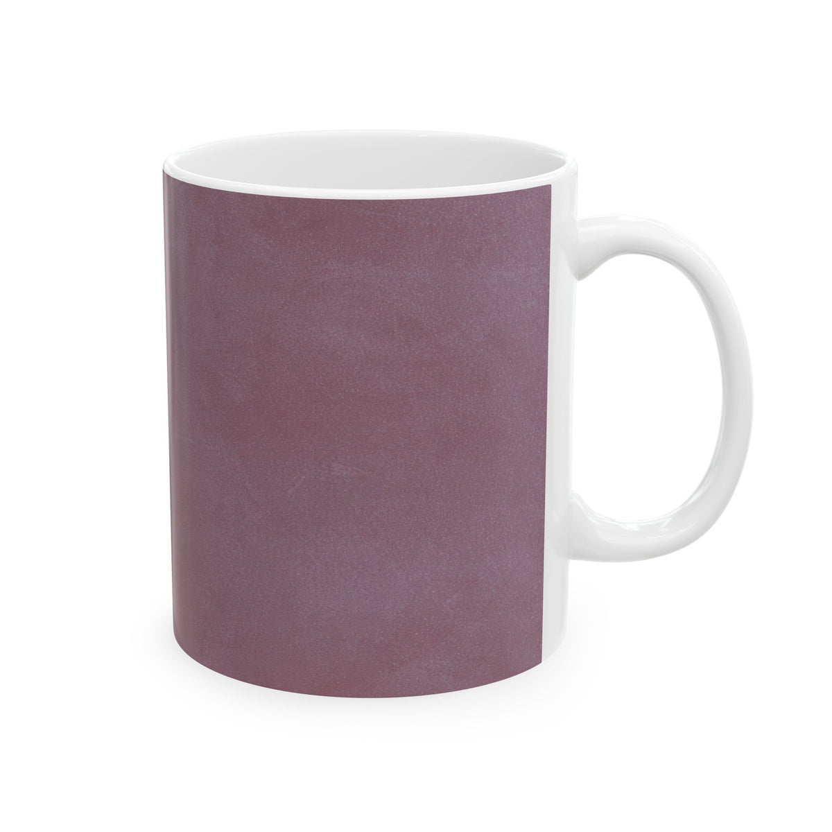 Minimalist mabled burgundy ceramic mug by The Cultivated Desk, right-side view showcasing the sleek white handle, available in 11oz and 15oz sizes for a curated workspace.